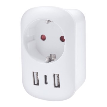 Adaptador de viaje para EE. UU. 230 V con 2 puertos USB-A y 1 puerto USB-C