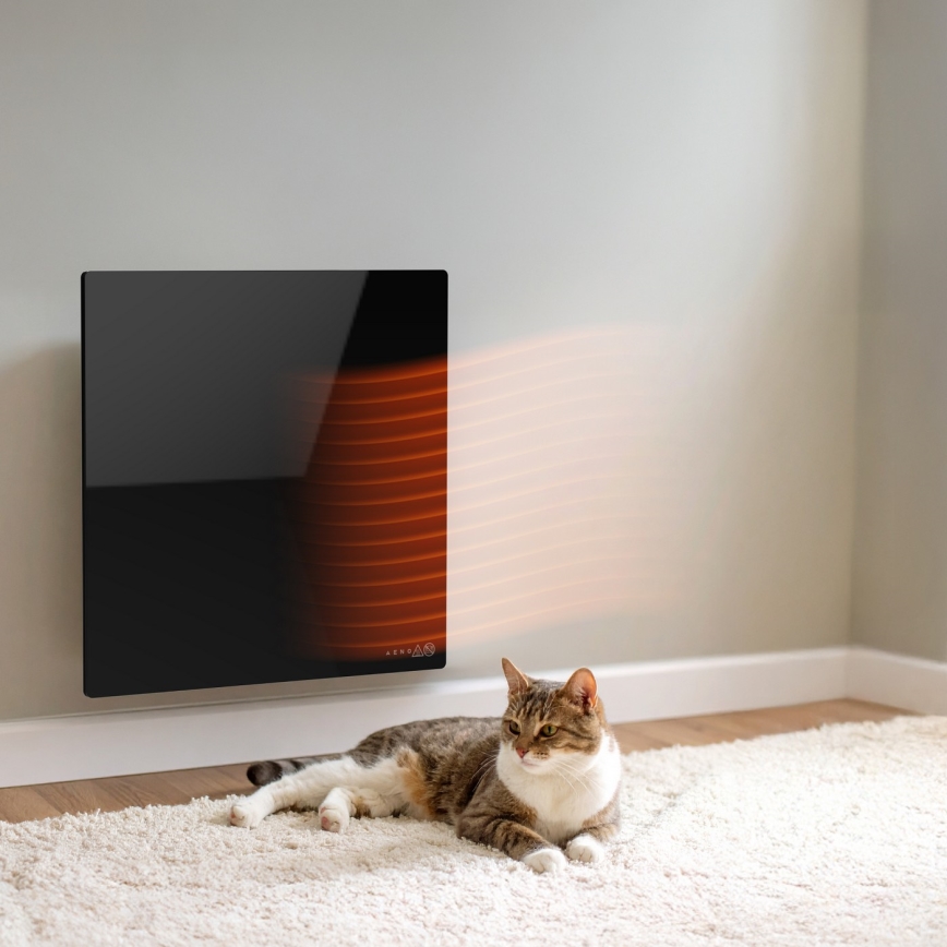 AENO - Panel calefactor infrarrojo eléctrico inteligente 500 W con temporizador y termostato, Wi-Fi, negro