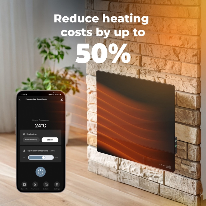 AENO - Panel calefactor infrarrojo eléctrico inteligente 500 W con temporizador y termostato, Wi-Fi, negro