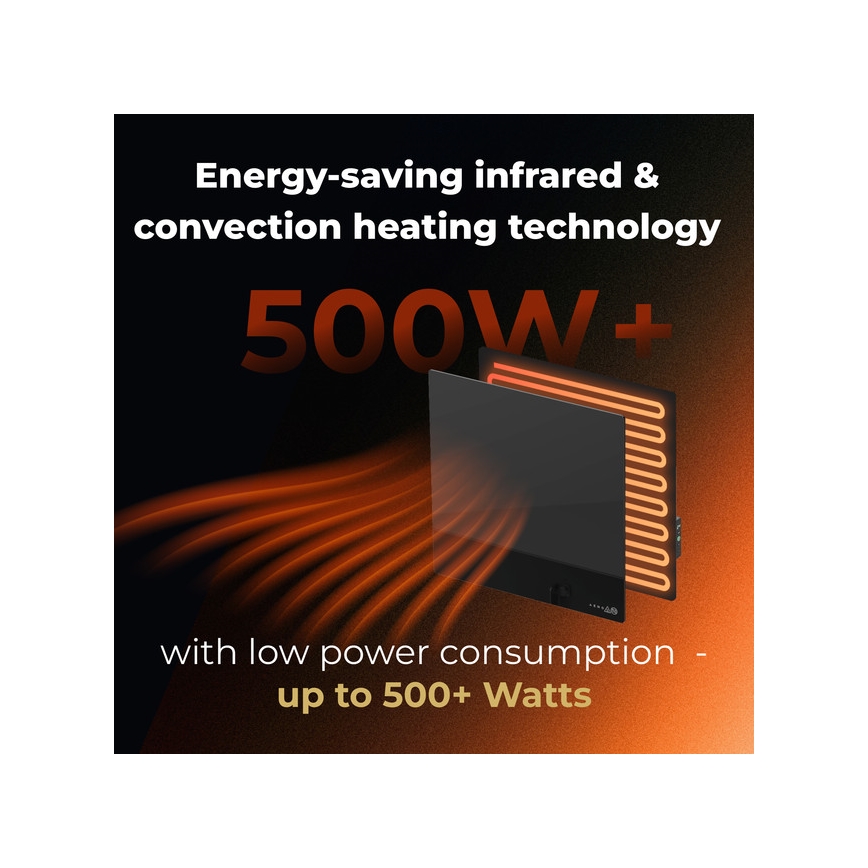 AENO - Panel calefactor infrarrojo eléctrico inteligente 500 W con temporizador y termostato, Wi-Fi, negro