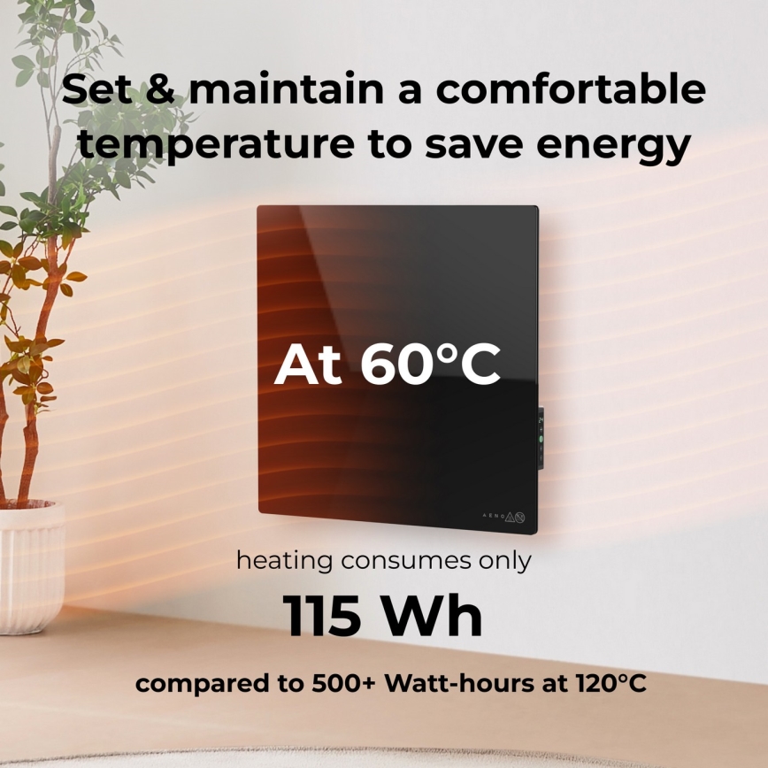 AENO - Panel calefactor infrarrojo eléctrico inteligente 500 W con temporizador y termostato, Wi-Fi, negro