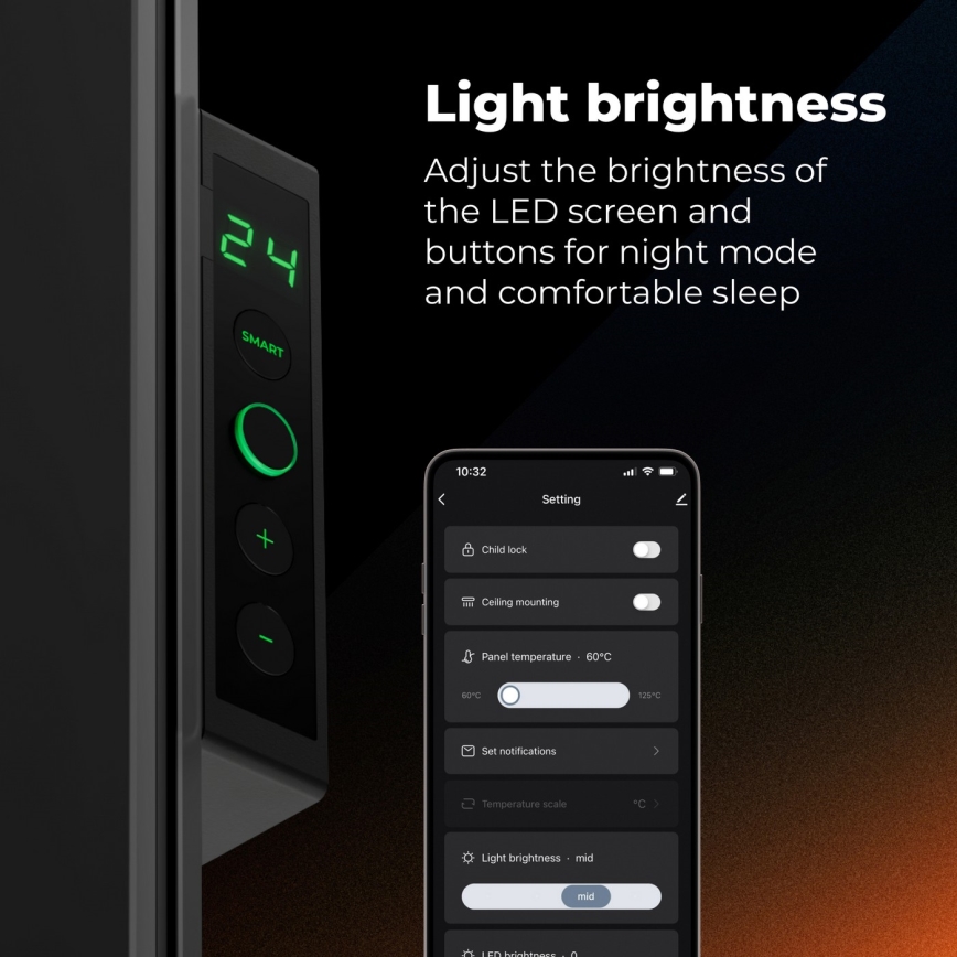 AENO - Panel calefactor infrarrojo eléctrico inteligente 500 W con temporizador y termostato, Wi-Fi, negro