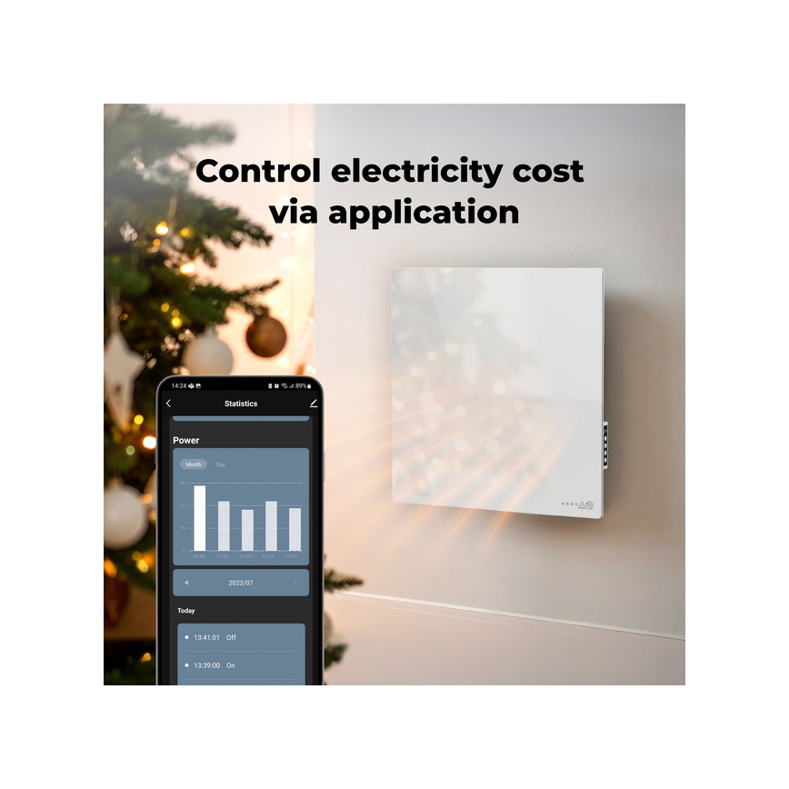 AENO - Panel infrarrojo eléctrico inteligente 500W temporizador/termostato Wi-Fi blanco
