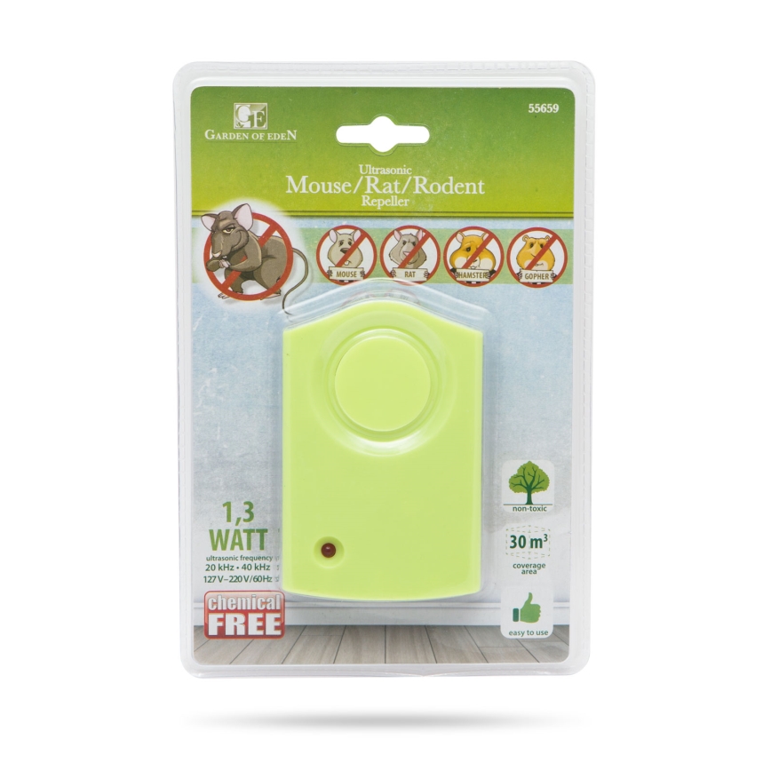 Ahuyentador ultrasónico para roedores 1,3W/230V verde