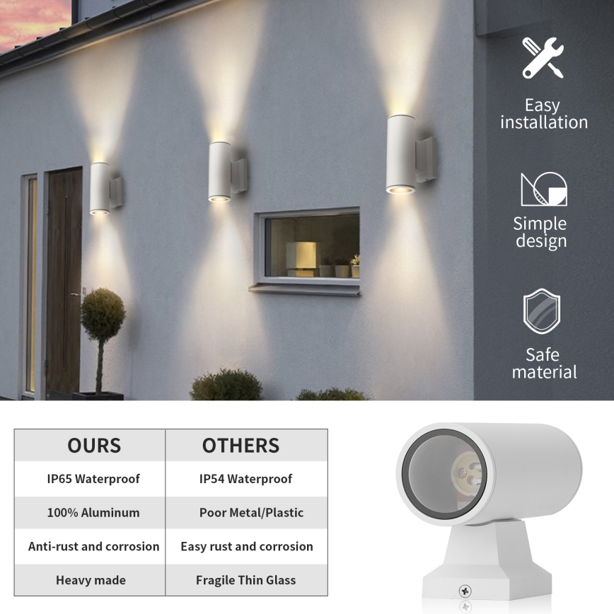 Aigostar - Aplique de pared para exterior 2xGU10/230V IP65 blanco redondo