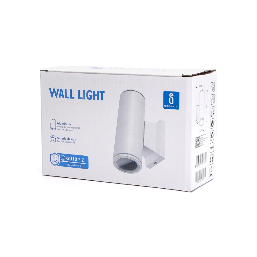 Aigostar - Aplique de pared para exterior 2xGU10/230V IP65 blanco redondo