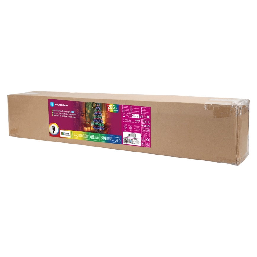 Aigostar - Árbol de Navidad LED para exterior, 205 LEDs, 8 funciones, 1,8 m, IP44, multicolor