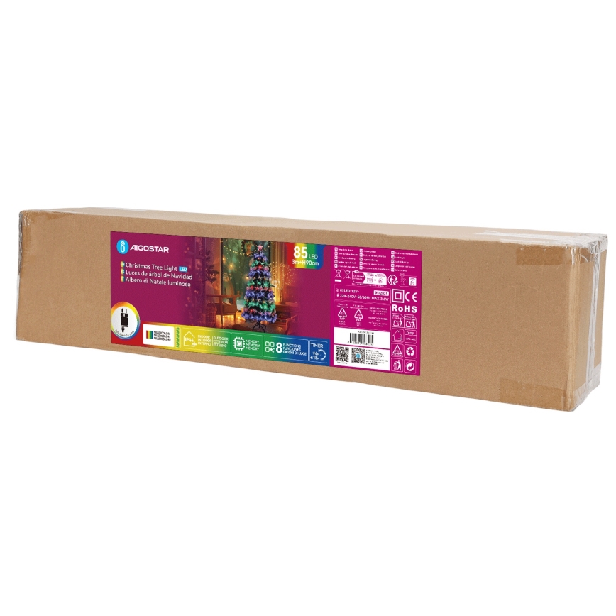 Aigostar - Árbol de Navidad LED para exterior 85 LEDs/8 funciones 0,9 m IP44 multicolor
