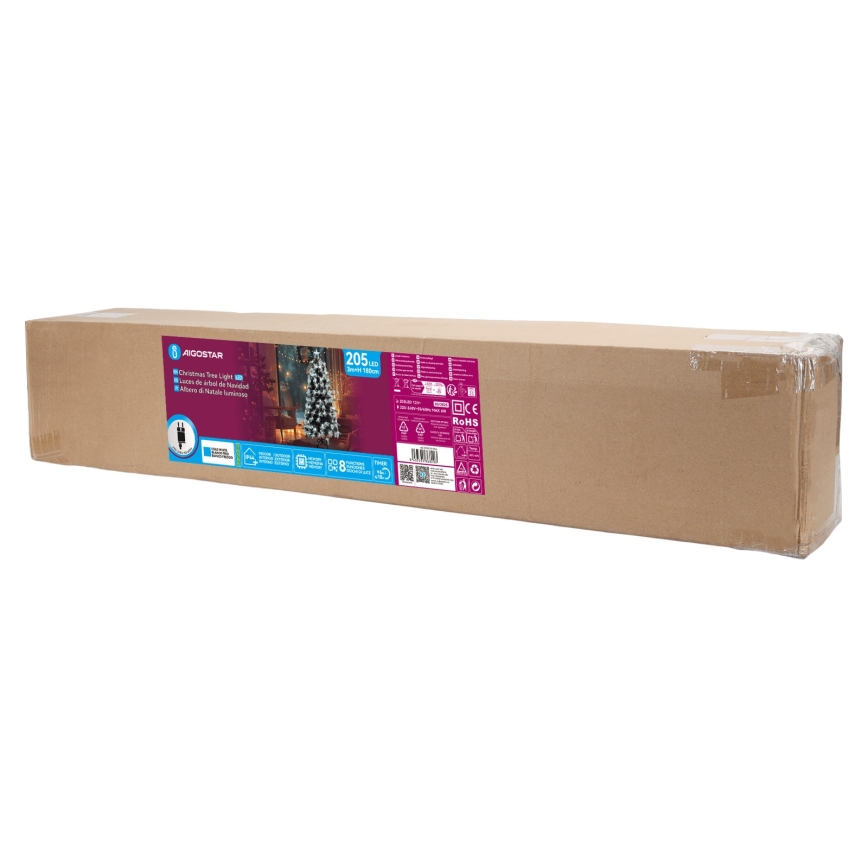 Aigostar - Árbol de Navidad LED para exterior 205 LEDs/8 funciones, 1,8 m, IP44, blanco frío