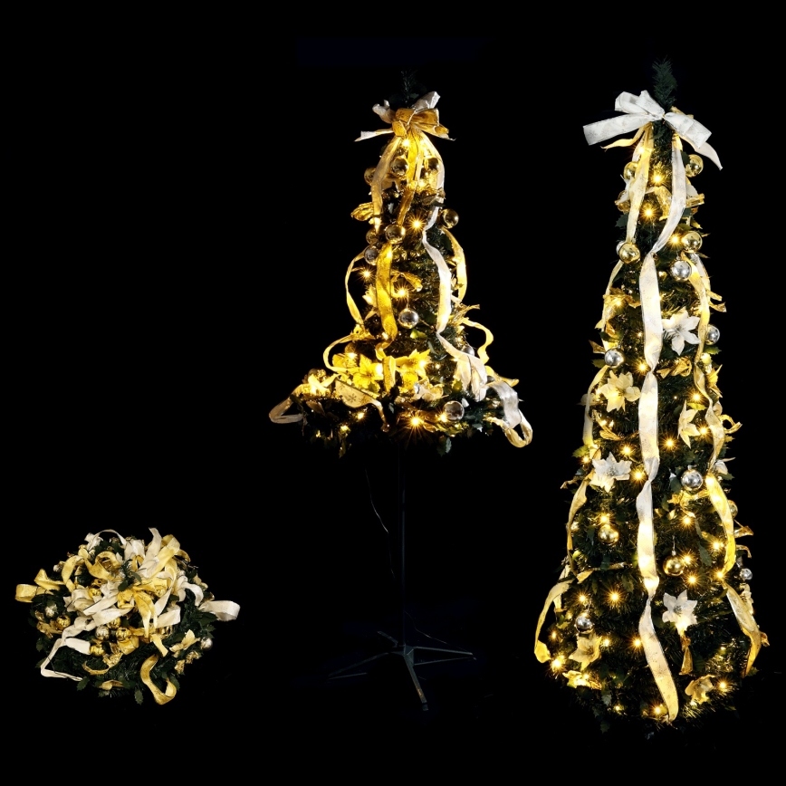 Aigostar - Árbol navideño LED para exterior 100 LEDs, 1,5 m, IP44, blanco/dorado, luz blanca cálida