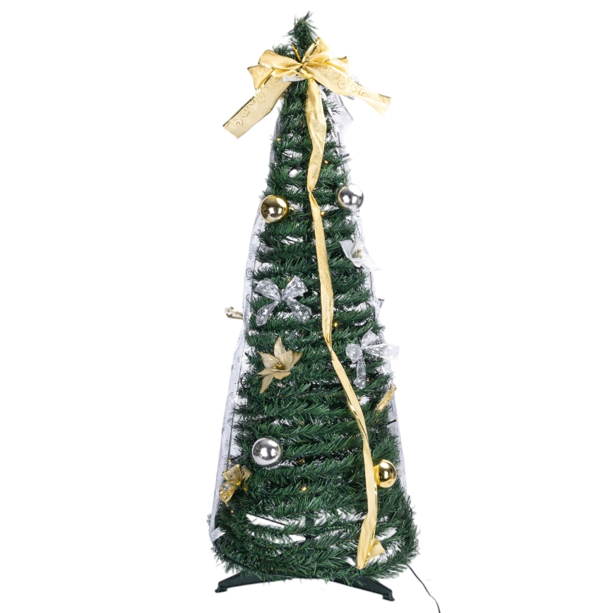 Aigostar - Árbol de Navidad LED para exterior 100 LEDs 1,5 m IP44 blanco/dorado, luz blanca fría