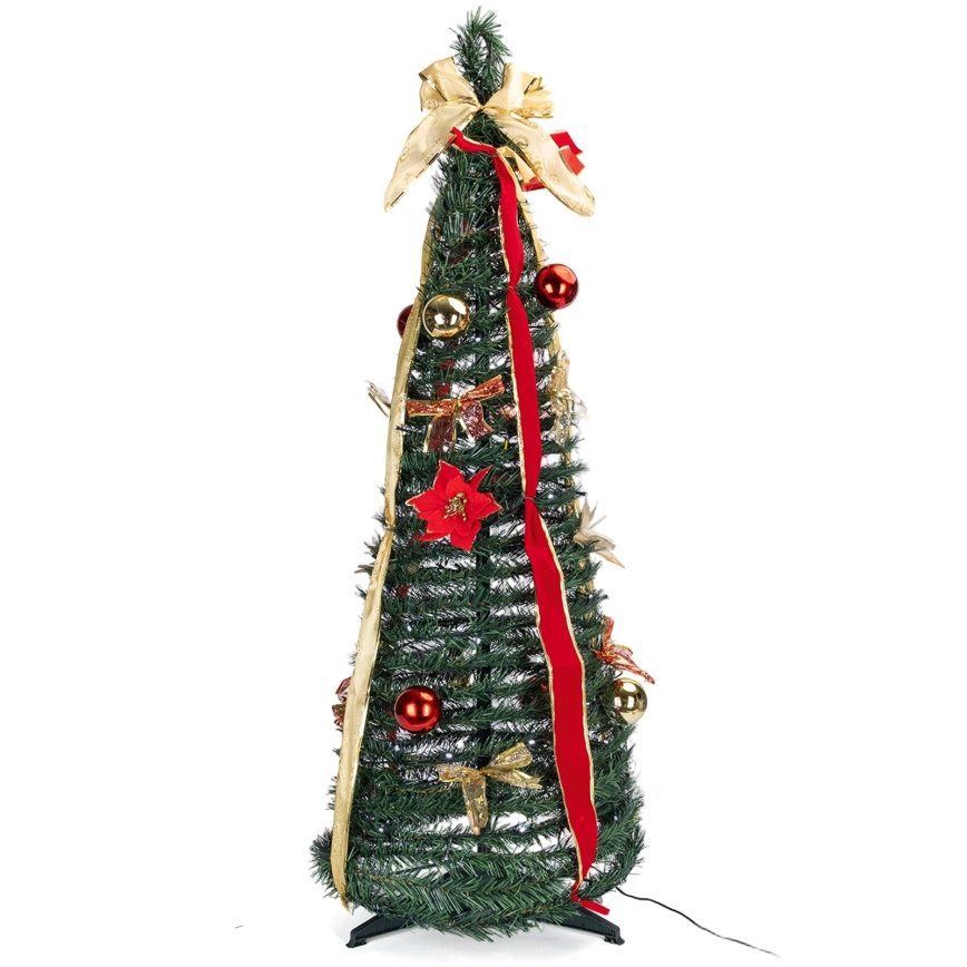 Aigostar - Árbol de Navidad LED para exterior, 100 LED, 1,5 m, IP44, rojo/dorado, blanco cálido