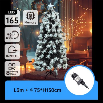 Aigostar - Árbol de Navidad LED para exterior 165 LEDs/8 funciones 1,5 m IP44 blanco frío
