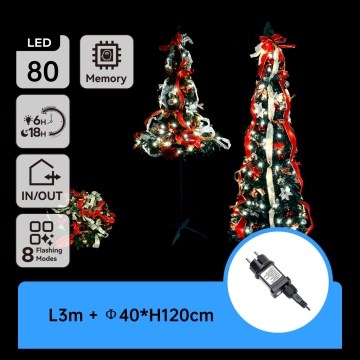 Aigostar - Árbol de Navidad LED para exterior 80 LEDs 1,2m IP44 rojo y blanco frío