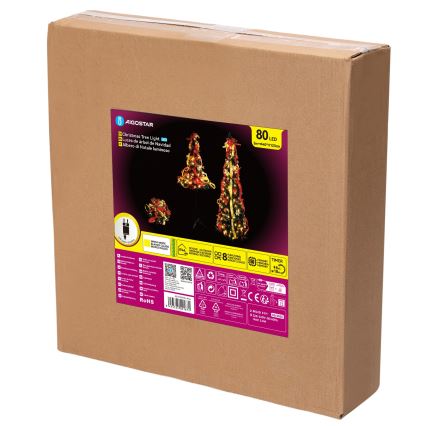 Aigostar - Árbol de Navidad exterior LED 80xLED 1,2m IP44 rojo/dorado blanco cálido