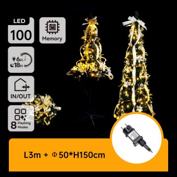 Aigostar - Árbol navideño LED para exterior 100 LEDs, 1,5 m, IP44, blanco/dorado, luz blanca cálida