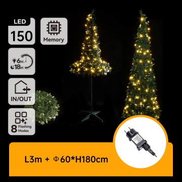 Aigostar - Árbol navideño LED para exterior, 150 LEDs, 1,8 m, IP44, verde con luz blanca cálida