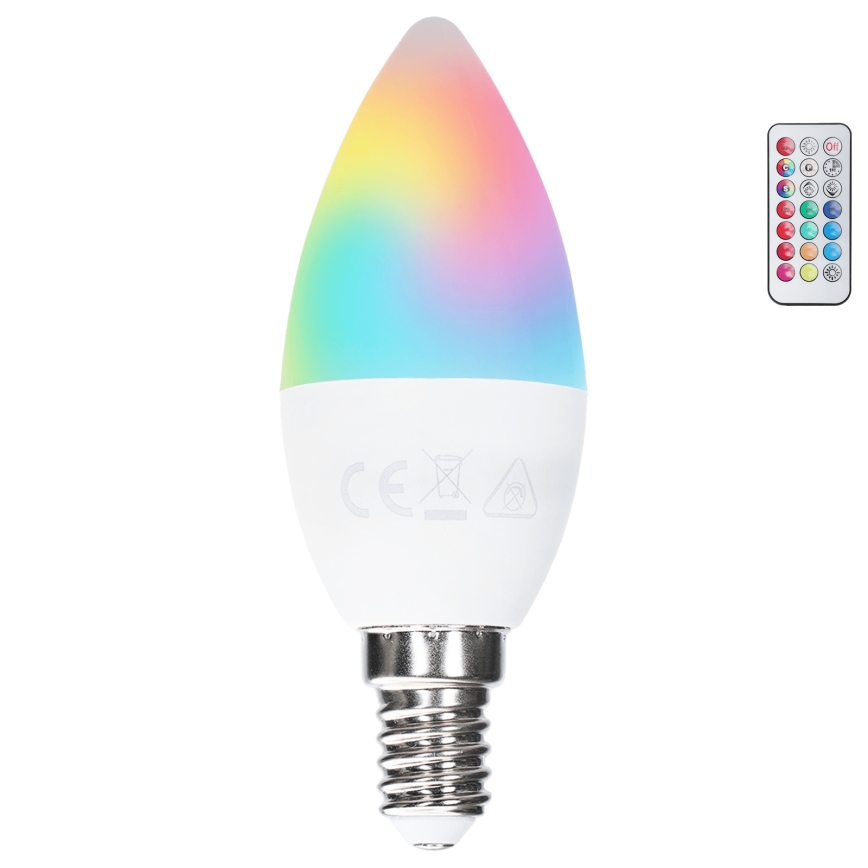 Aigostar - Bombilla LED RGBW regulable C37 E14/6W/230V 3000K + mando a distancia
