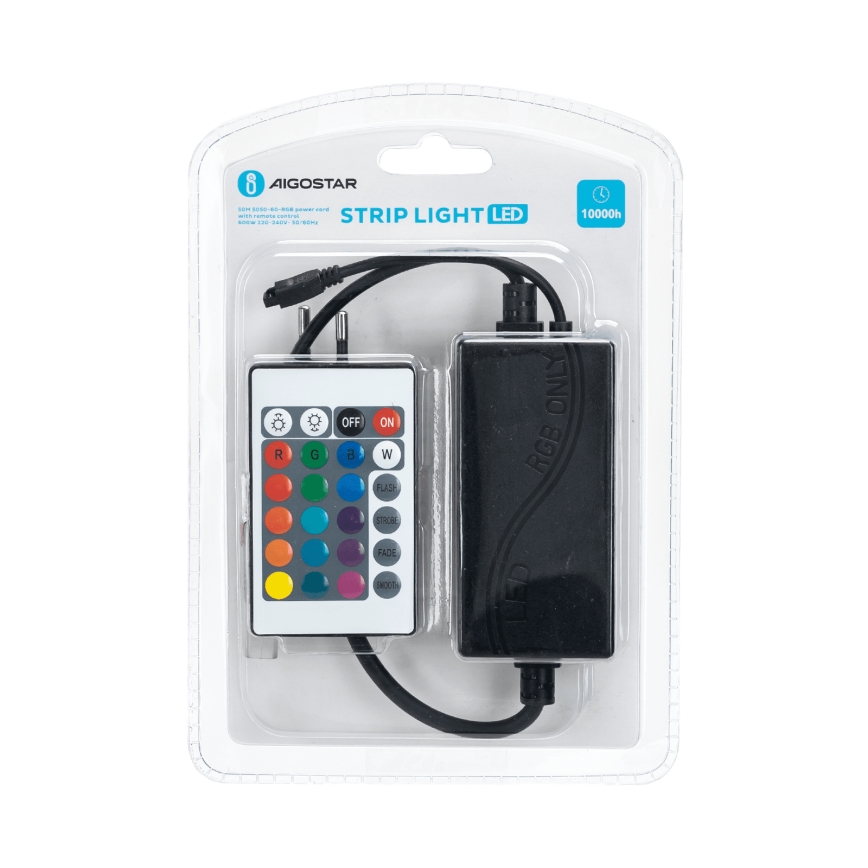 Aigostar - Cable de alimentación para tira LED RGB 600W/230V con mando a distancia