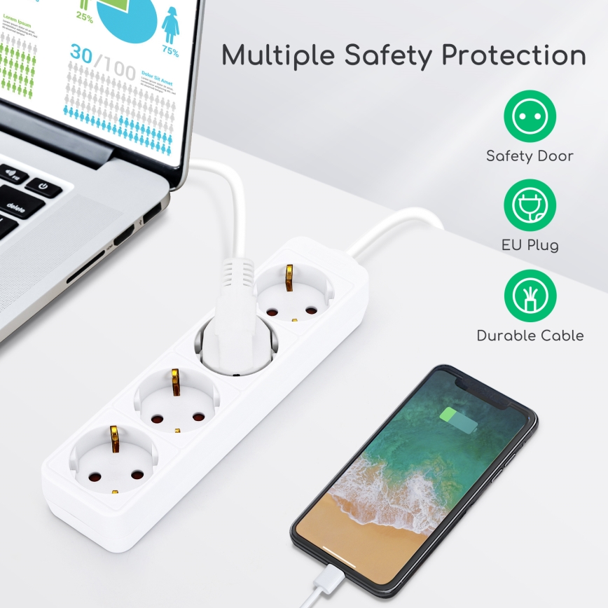 Aigostar - Cable de extensión 4Z Tipo F 1,5m blanco SCHUKO