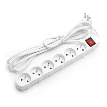 Aigostar - Cable de extensión con interruptor 6Z 3m blanco