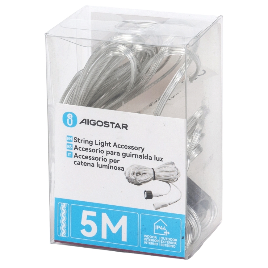 Aigostar - Cable de extensión para exterior para cadenas de luces 5 m IP44 transparente