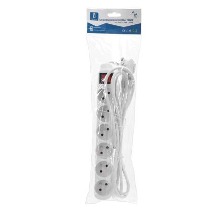 Aigostar - Cable de extensión con interruptor 6Z 3m blanco