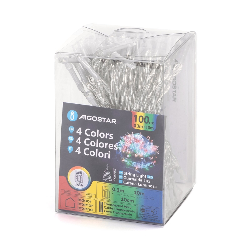 Aigostar - Cadena de luces LED 100 LEDs/3xAA 10,3m multicolor