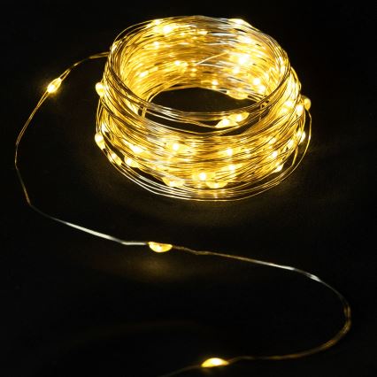 Aigostar - Guirnalda LED exterior, 50 LEDs, 8 funciones, 3 pilas AA, 5,3 m, blanco cálido