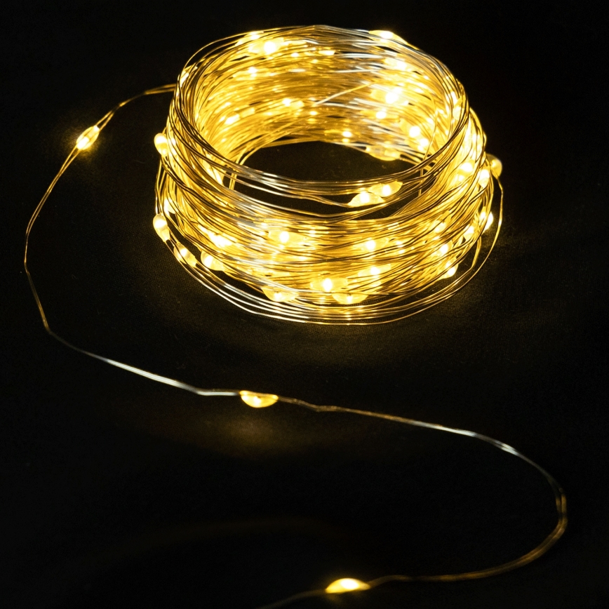 Aigostar - Guirnalda LED exterior, 50 LEDs, 8 funciones, 3 pilas AA, 5,3 m, blanco cálido