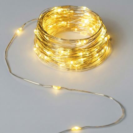 Aigostar - Guirnalda LED exterior, 50 LEDs, 8 funciones, 3 pilas AA, 5,3 m, blanco cálido