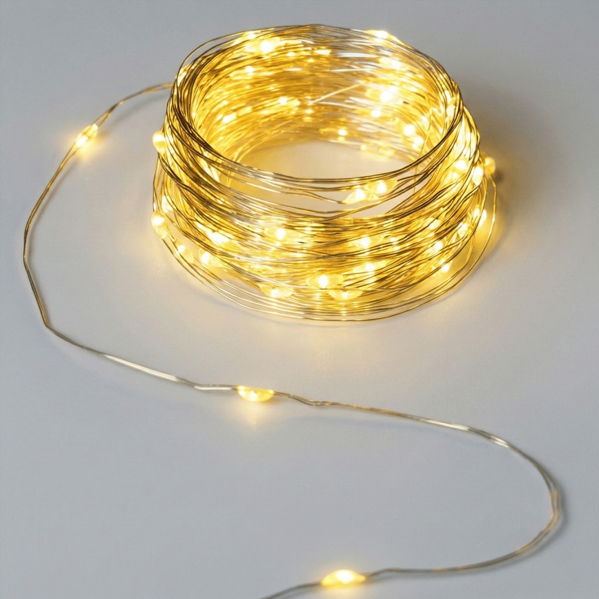 Aigostar - Guirnalda LED exterior, 50 LEDs, 8 funciones, 3 pilas AA, 5,3 m, blanco cálido