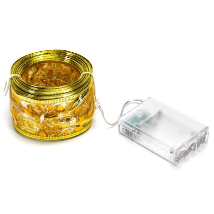 Aigostar - Cadena de luces LED 50 LEDs, 5 m, alimentada por 3 pilas AA, blanco cálido, color dorado