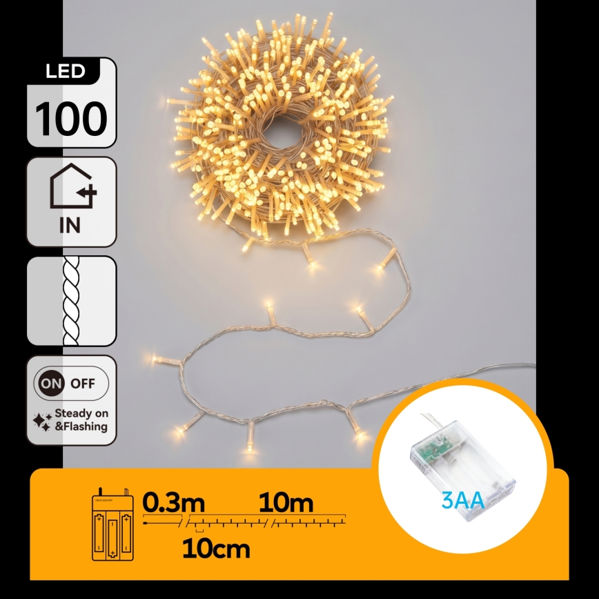 Aigostar - Cadena de luces LED de Navidad 100xLED/3xAA 10,3m blanco cálido