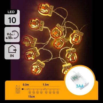 Aigostar - Cadena de luces LED de Navidad 10xLED/3xAA 1,5m blanco cálido guante