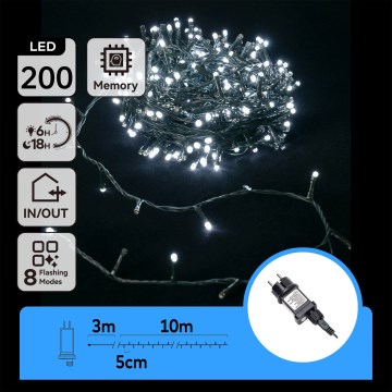 Aigostar - Cadena de luces LED exterior, 200 LEDs / 8 funciones, 13 m, IP44, luz blanca fría