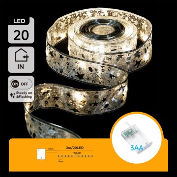 Aigostar - Cadena de luces LED navideña 20xLED/3xAA 2 m blanco cálido plateada