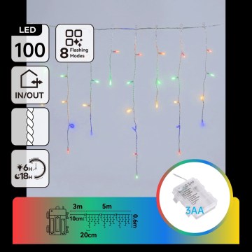 Aigostar - Cadena de luces LED navideña para exteriores 100xLED/8 funciones 3xAA 8x06m IP44 multicolor