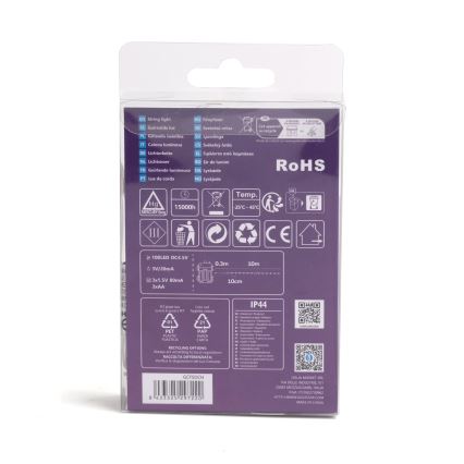 Aigostar - Cadena de luces LED para exterior, 100 LEDs / 8 funciones, 3xAA, 10,3 m, IP44, blanco cálido