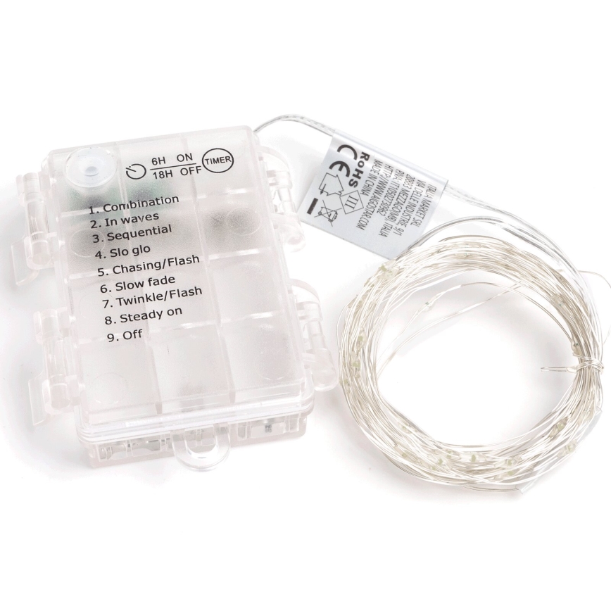 Aigostar - Cadena de luces LED para exterior 100xLED/8 funciones/3xAA 10,3m IP44 blanco frío