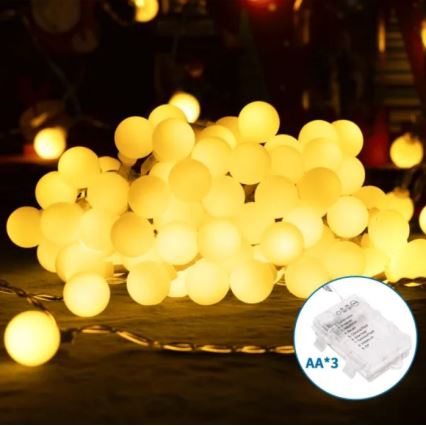 Aigostar - Cadena de luces LED para exterior, 100 LEDs, 3xAA, 8 funciones, 10,3 m, IP44, blanco cálido