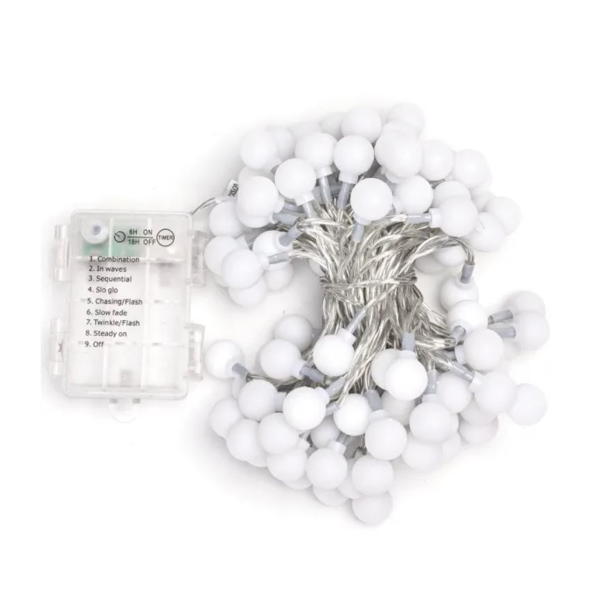 Aigostar - Cadena de luces LED para exterior, 100 LEDs, 3xAA, 8 funciones, 10,3 m, IP44, blanco cálido