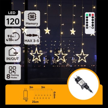 Aigostar - Cadena de luces LED para exterior 120 LEDs/8 funciones 3x0,6 m IP44 blanco cálido + mando a distancia