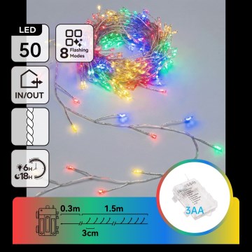 Aigostar - Cadena de luces LED para exterior 50xLED/8 funciones 3xAA 1,8m IP44 multicolor