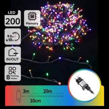 Aigostar - Cadena de luces LED para exterior, navideña, 200 LED/8 funciones, 20 m, IP44, multicolor