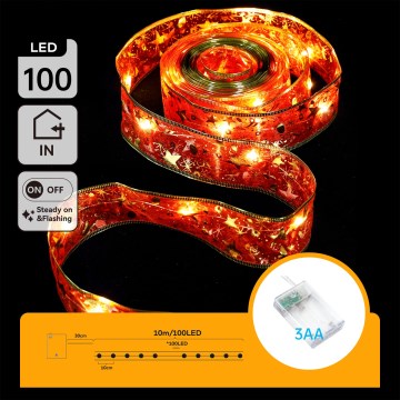 Aigostar - Cadena de luces LED para Navidad 100xLED/3xAA 10 m blanco cálido y rojo