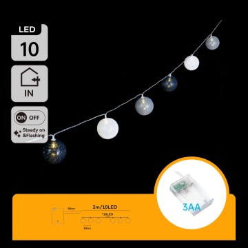 Aigostar - Cadena de luces LED para Navidad 10xLED/3xAA 2m blanco cálido