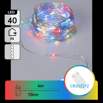 Aigostar - Cadena de luces LED para Navidad, 40 LEDs / 2x3V, 4 m, multicolor