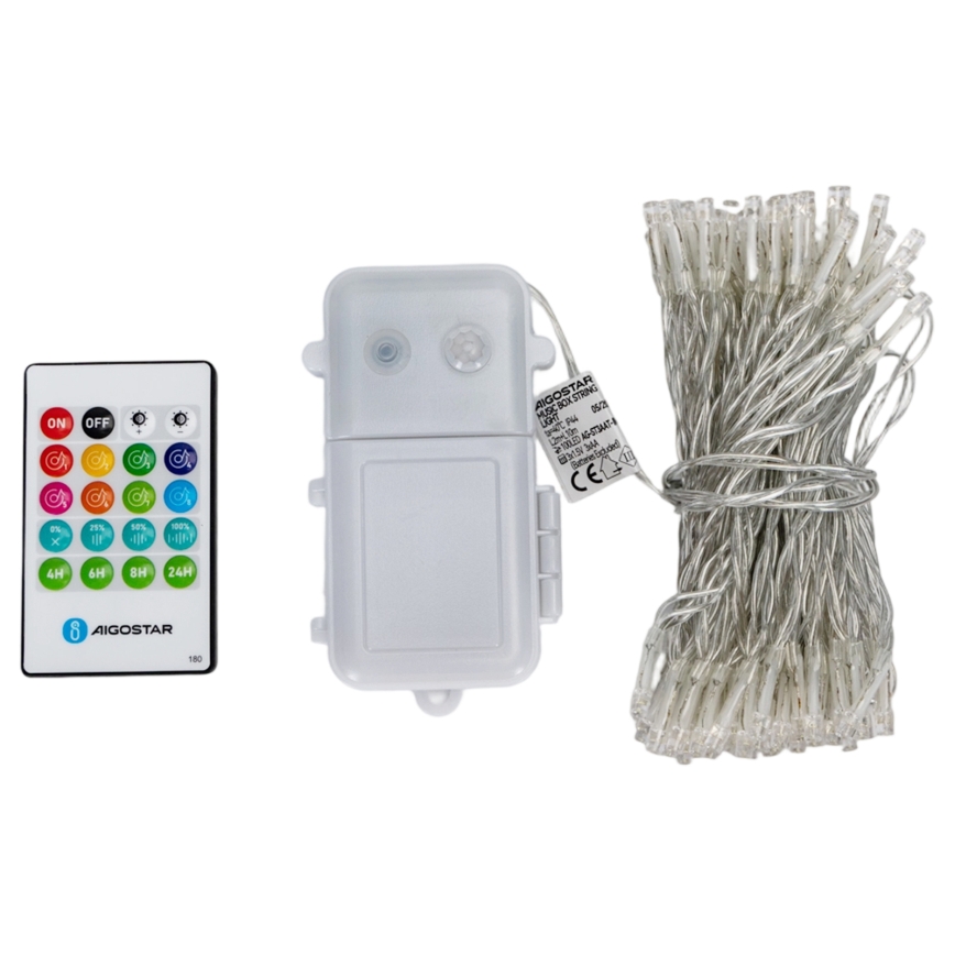 Aigostar - Guirnalda navideña LED regulable para exterior con sensor de movimiento 100xLED/3xAA 12m multicolor + mando a distancia