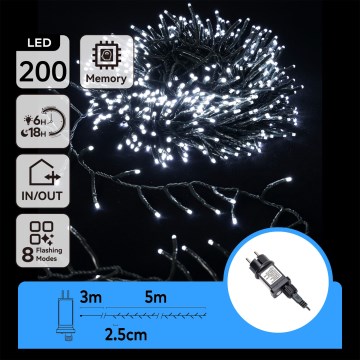 Aigostar - Cadena de luces navideña LED para exterior 200 LEDs/8 funciones 8 m IP44 blanco frío